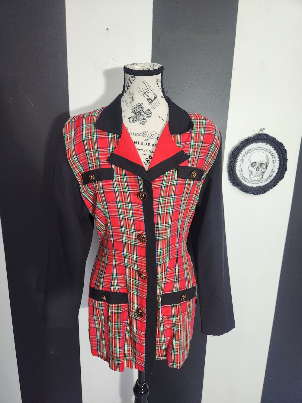 80's Red Tartan Blazer with Black Accents
